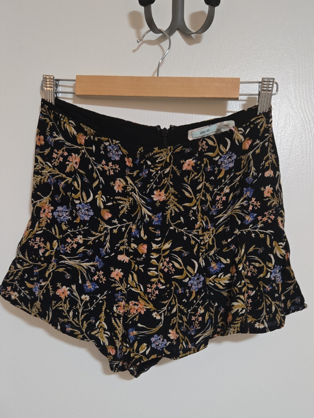 Kimchi Blue Black Floral Shorts with Peach & Blue Accents